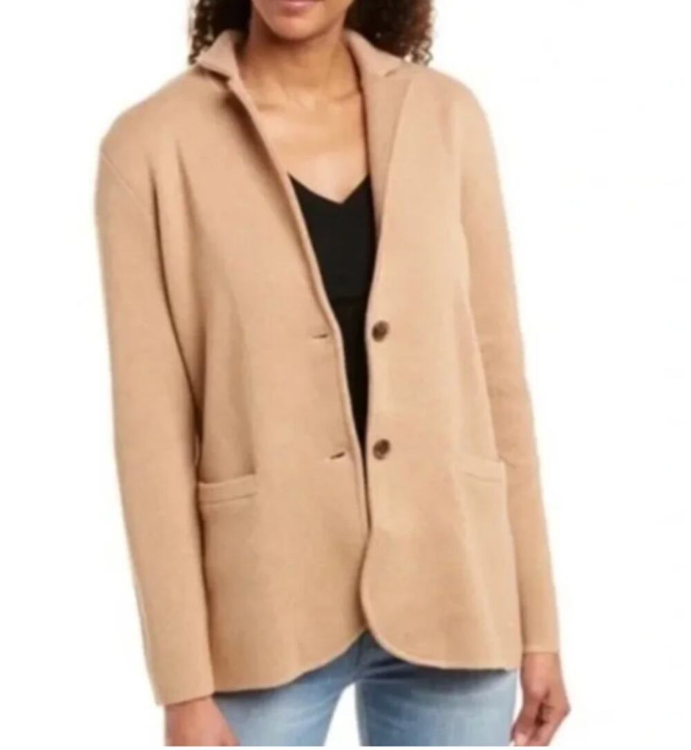 J. Crew Schoolboy Cotton Knit Sweater Blazer Jacket Tan Beige XL